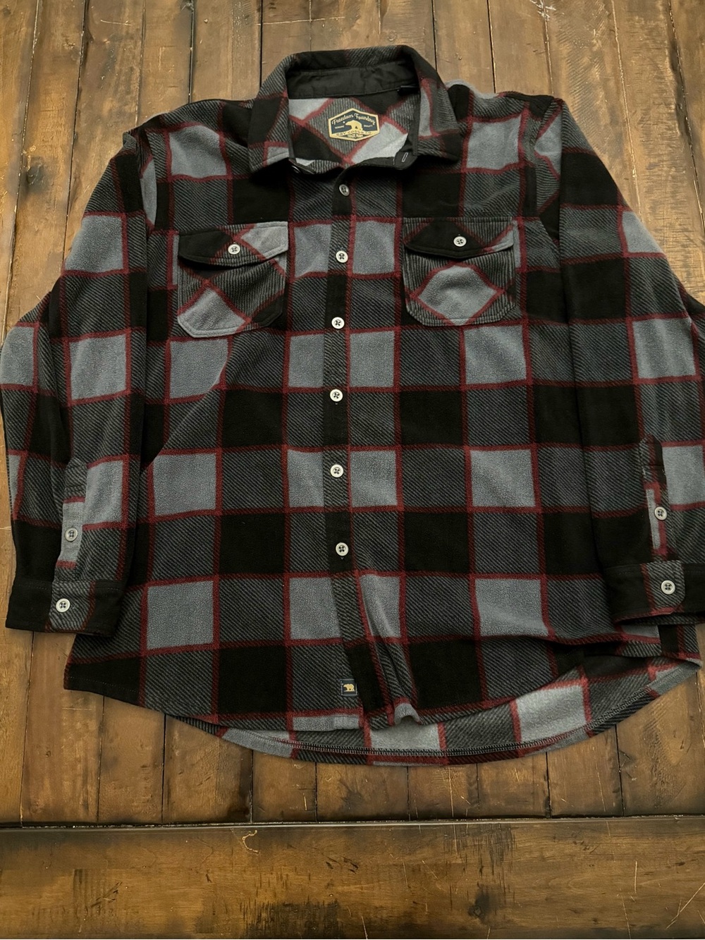 Freedom Foundry Fleece Button Up Shirt Jacket – Gray, Black & Burgundy Plaid
